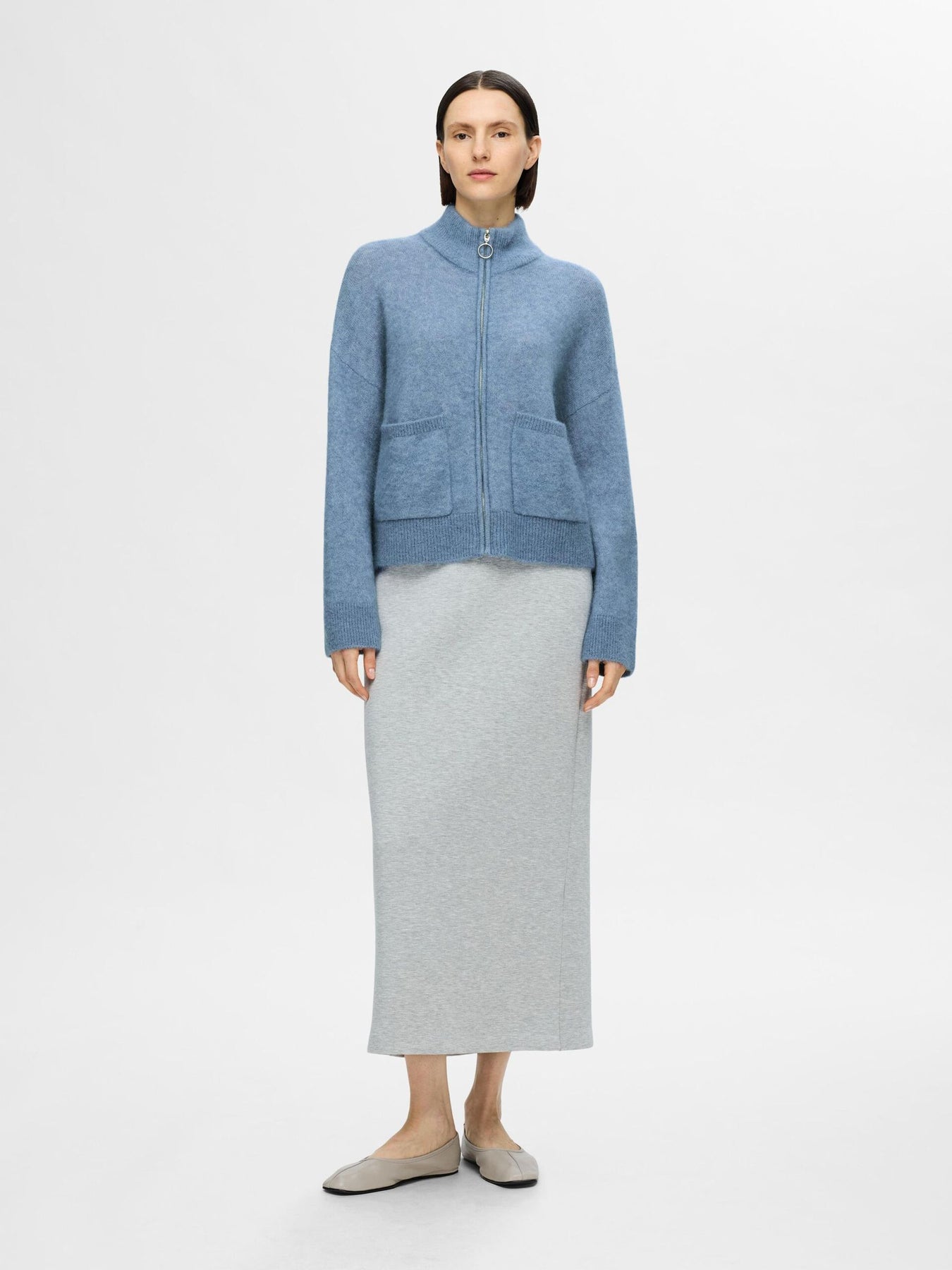 Sia Ras Ls Knit Zipper Kofta - Endless Sky Melange