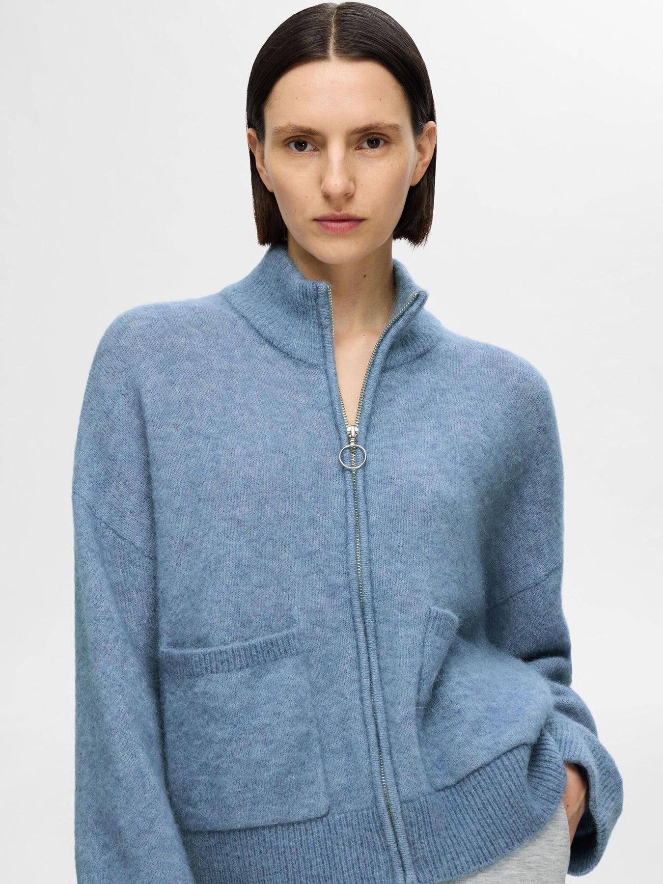 Sia Ras Ls Knit Zipper Kofta - Endless Sky Melange