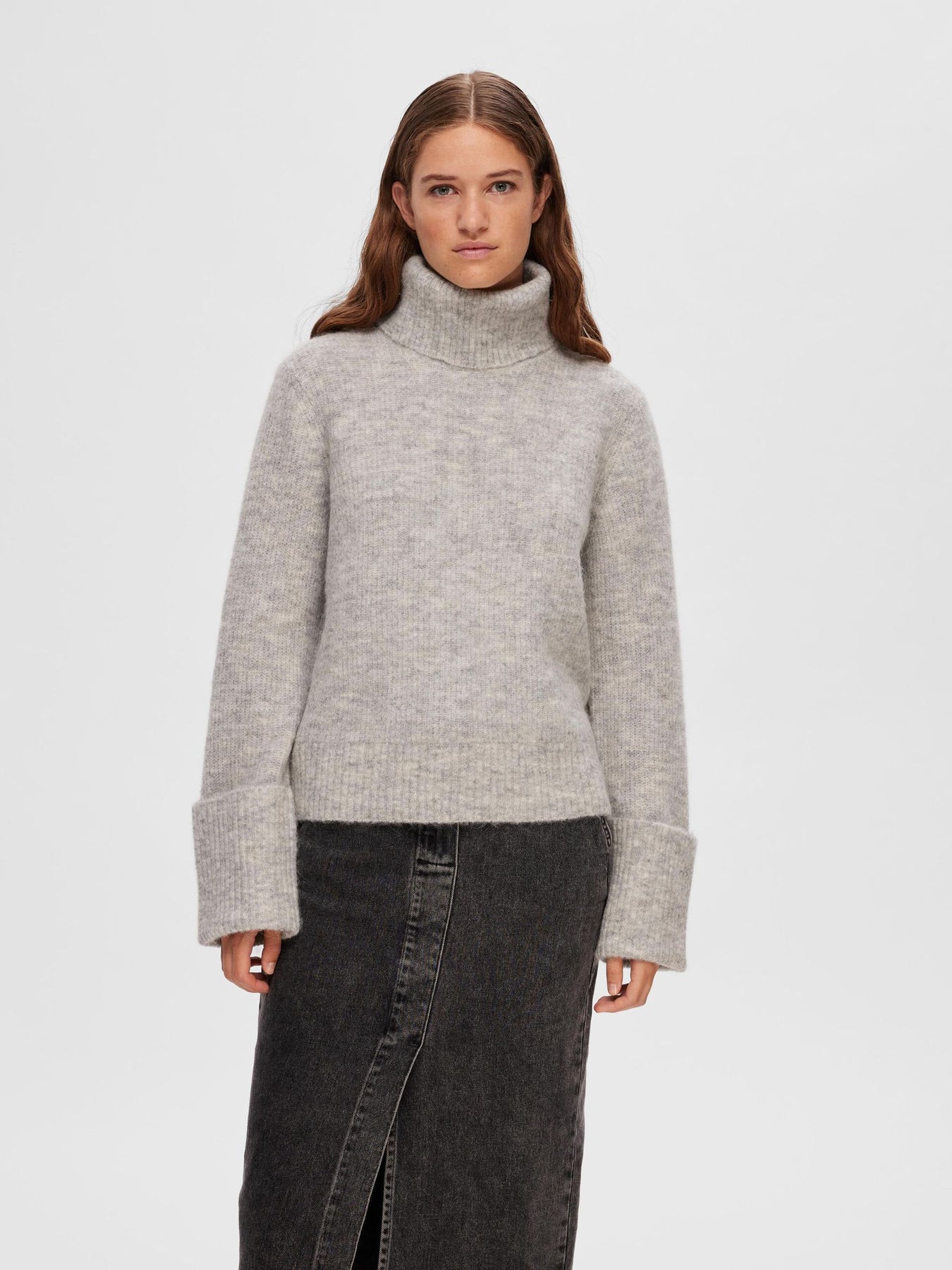 Sia Ras LS Knit Rollneck - Light Grey Melange
