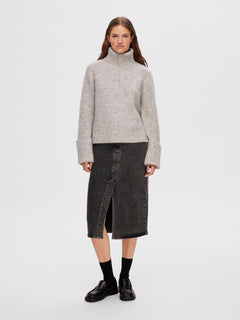 Sia Ras LS Knit Rollneck - Light Grey Melange