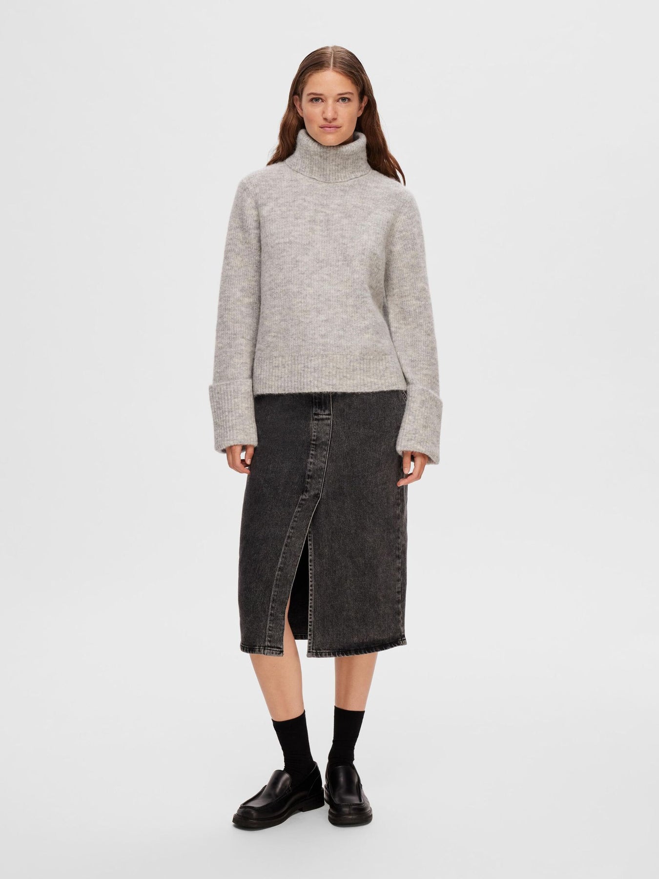 Sia Ras LS Knit Rollneck - Light Grey Melange