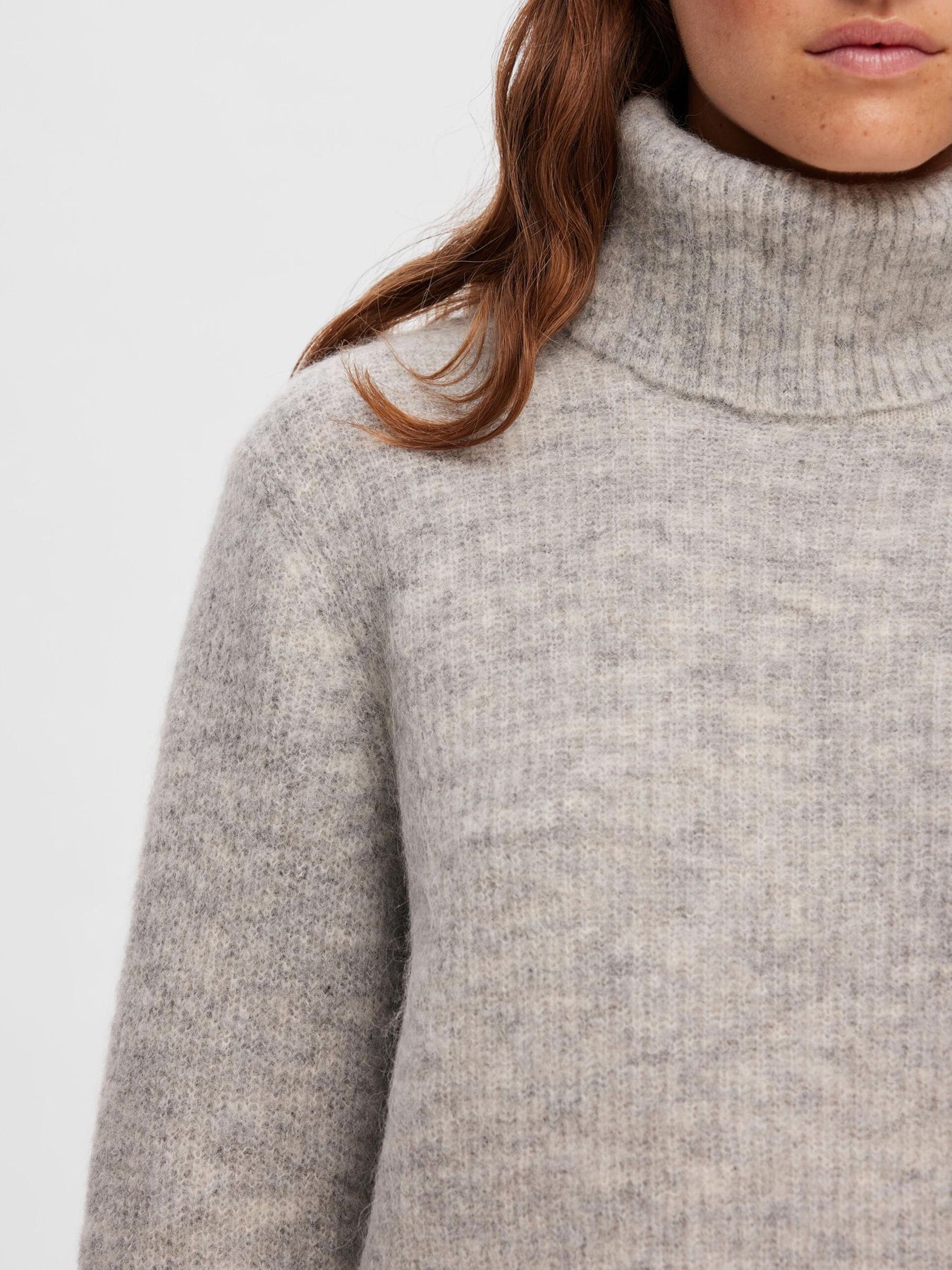 Sia Ras LS Knit Rollneck - Light Grey Melange
