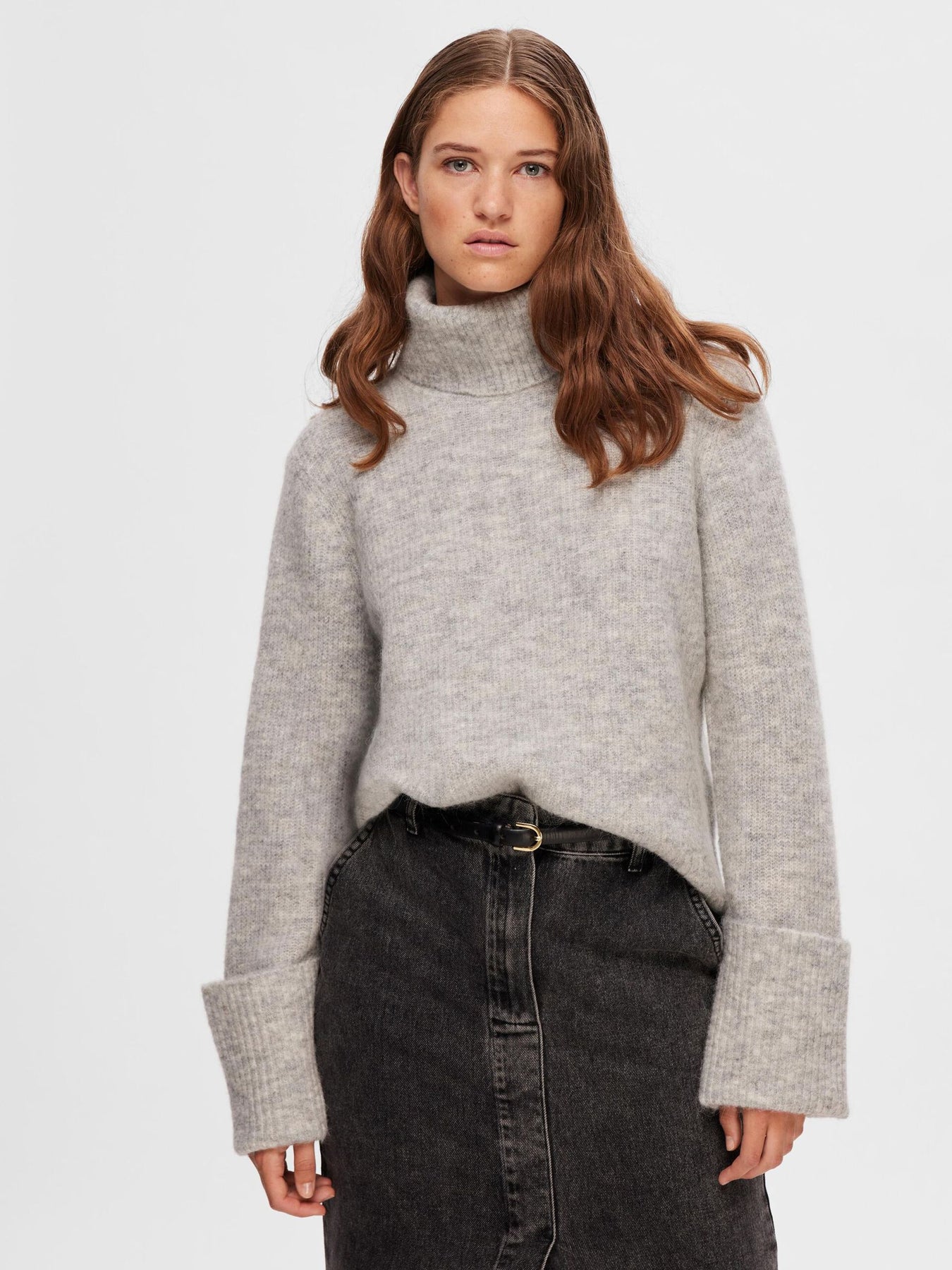 Sia Ras LS Knit Rollneck - Light Grey Melange