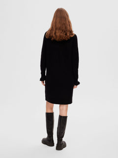 Sia Ras Frill LS Knit Dress - Black