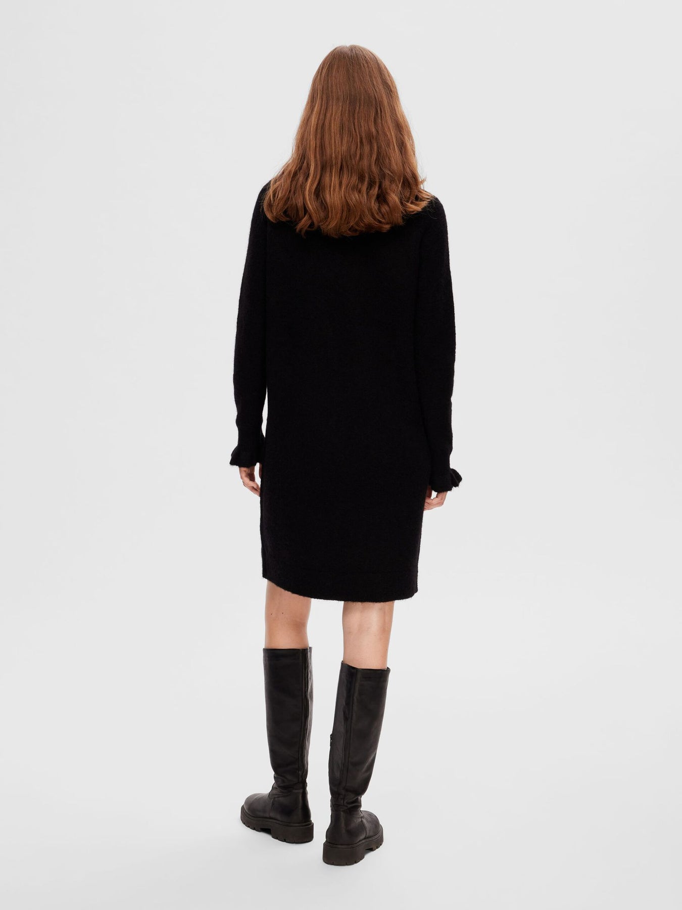 Sia Ras Frill LS Knit Dress - Black