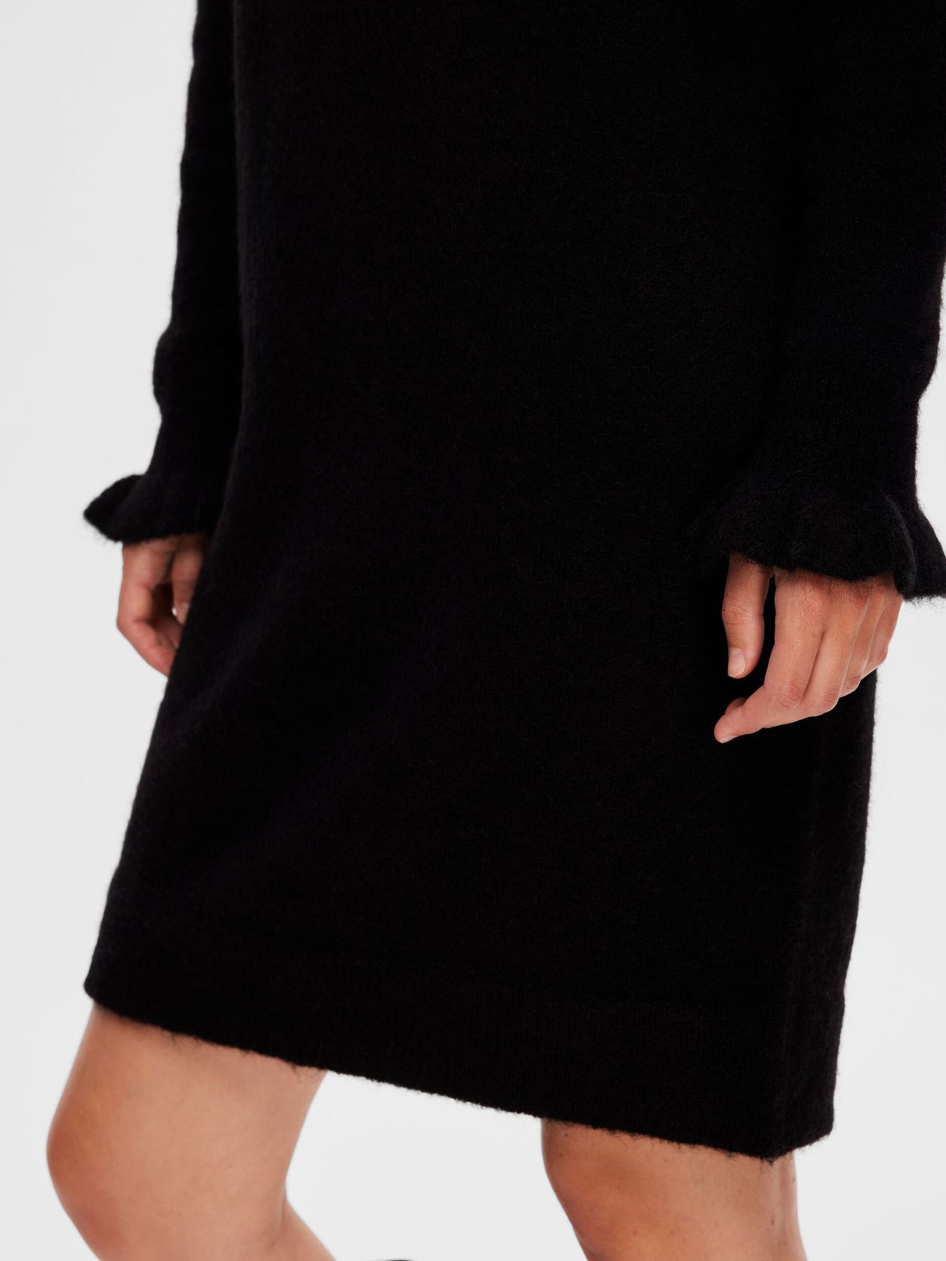 Sia Ras Frill LS Knit Dress - Black