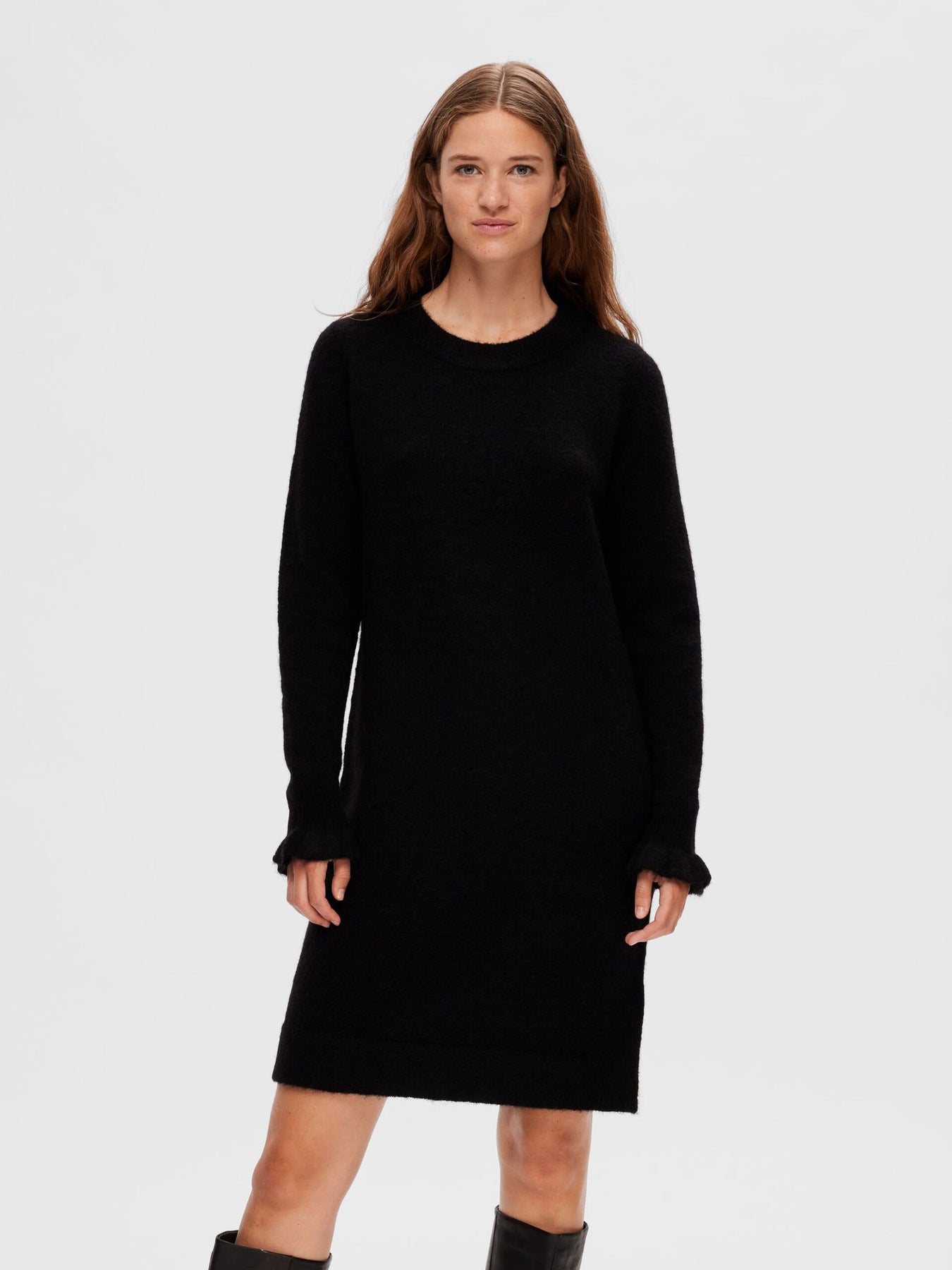 Sia Ras Frill LS Knit Dress - Black