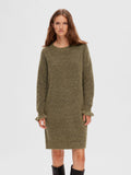 Sia Ras Frill LS Knit Dress - Dusky Green Melange