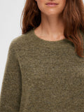 Sia Ras Frill LS Knit Dress - Dusky Green Melange