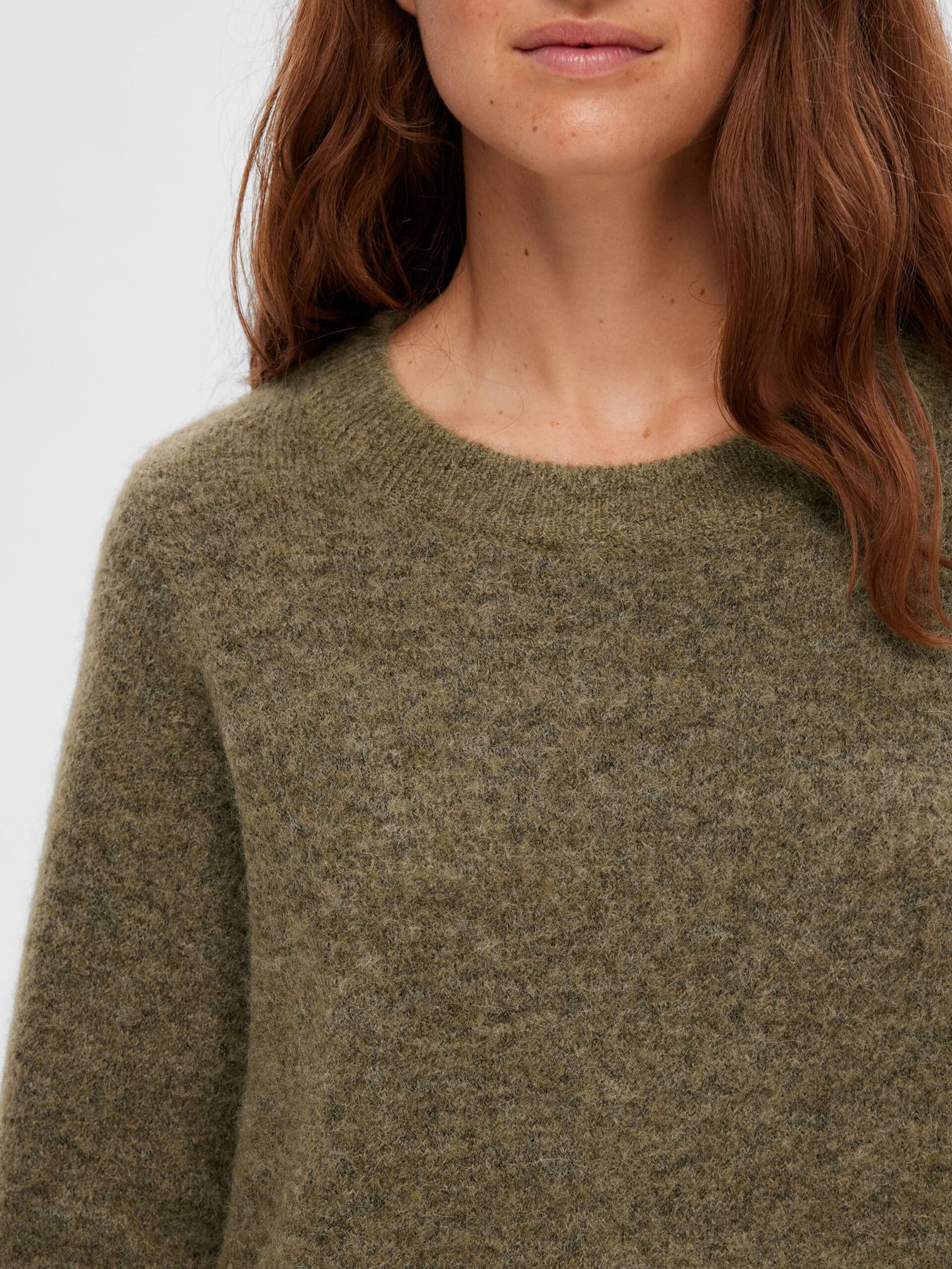 Sia Ras Frill LS Knit Dress - Dusky Green Melange