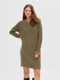 Sia Ras Frill LS Knit Dress - Dusky Green Melange