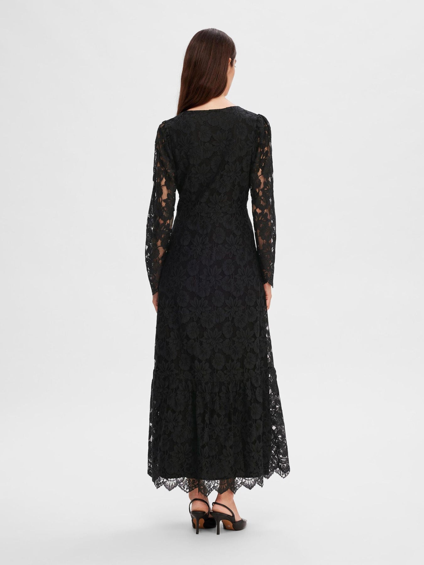 Tara LS Ankle Lace Dress B - Black
