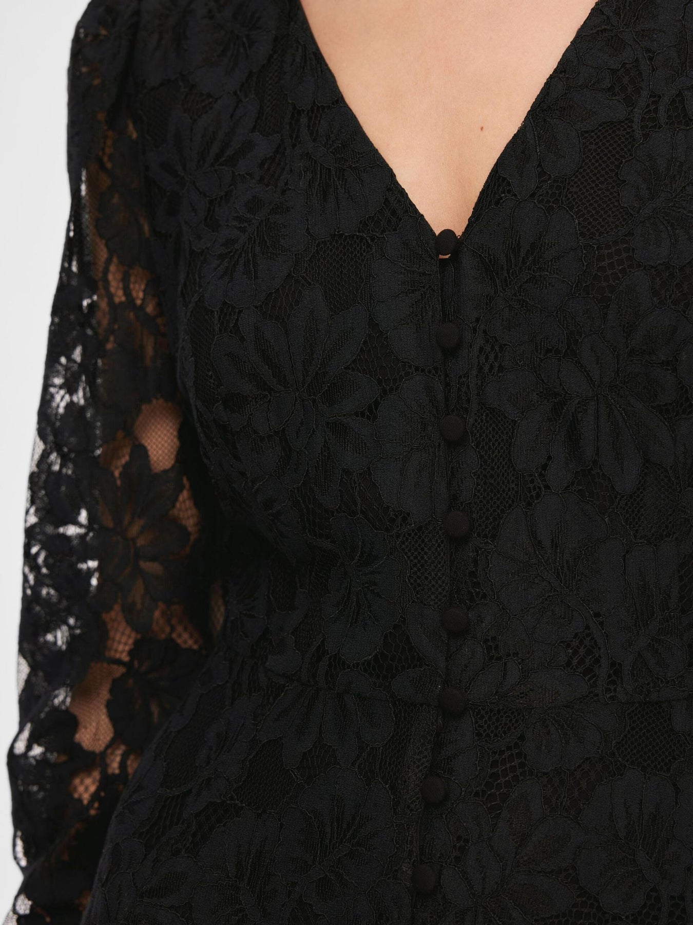 Tara LS Ankle Lace Dress B - Black