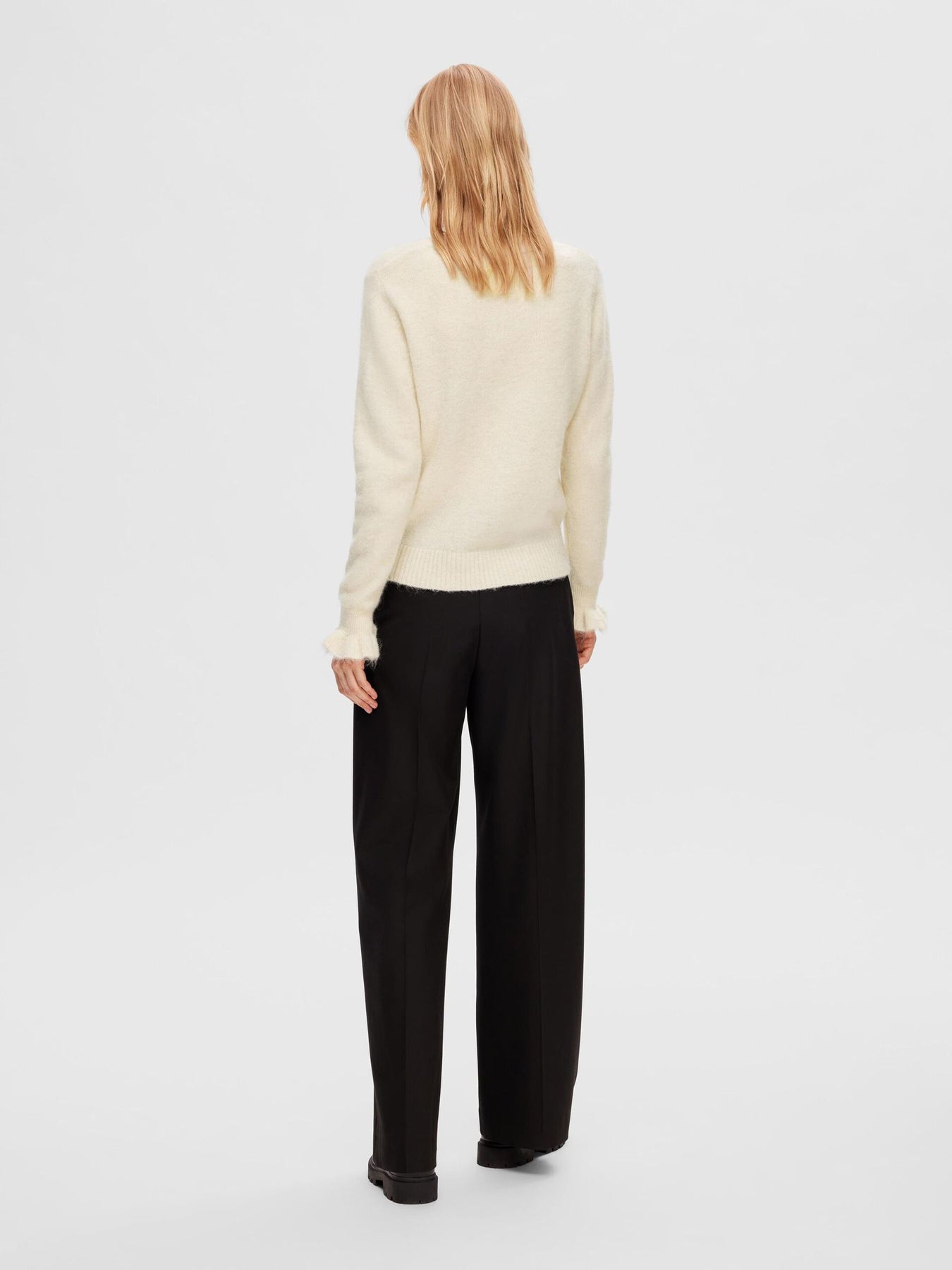 Sia Ras LS Knit Frill Cuff O-Neck B - Birch Melange