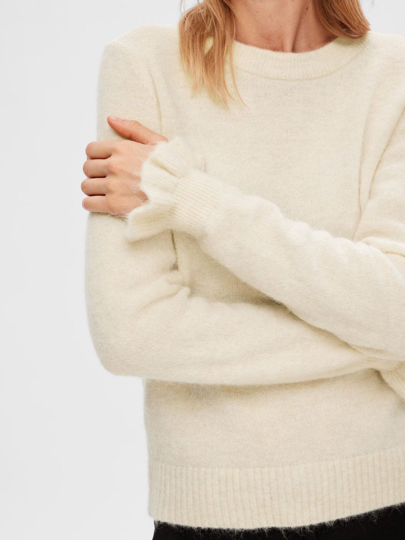 Sia Ras LS Knit Frill Cuff O-Neck B - Birch Melange