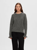 Sia Ras LS Knit Frill Cuff O-Neck B - Medium Grey Melange