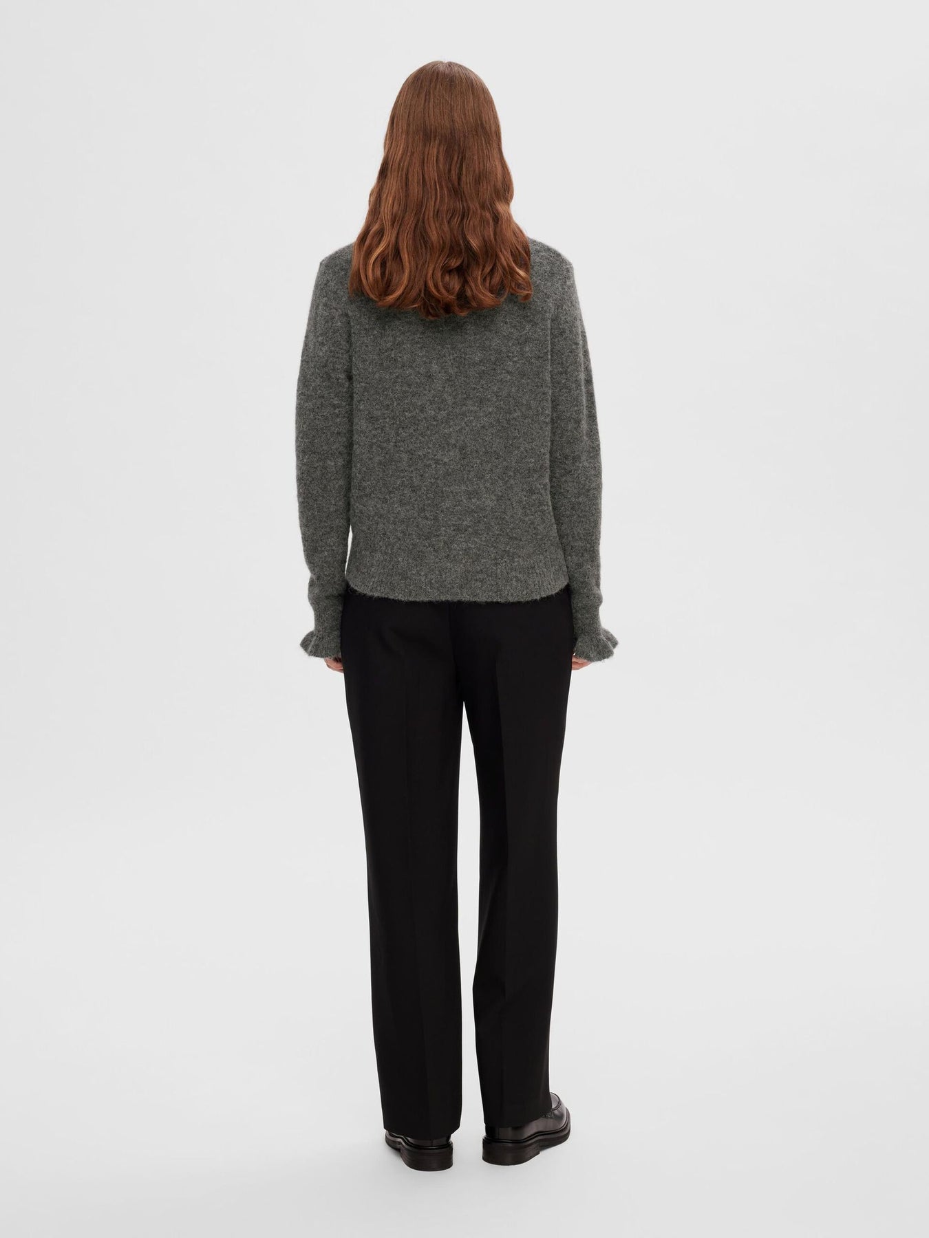 Sia Ras LS Knit Frill Cuff O-Neck B - Medium Grey Melange