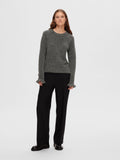 Sia Ras LS Knit Frill Cuff O-Neck B - Medium Grey Melange