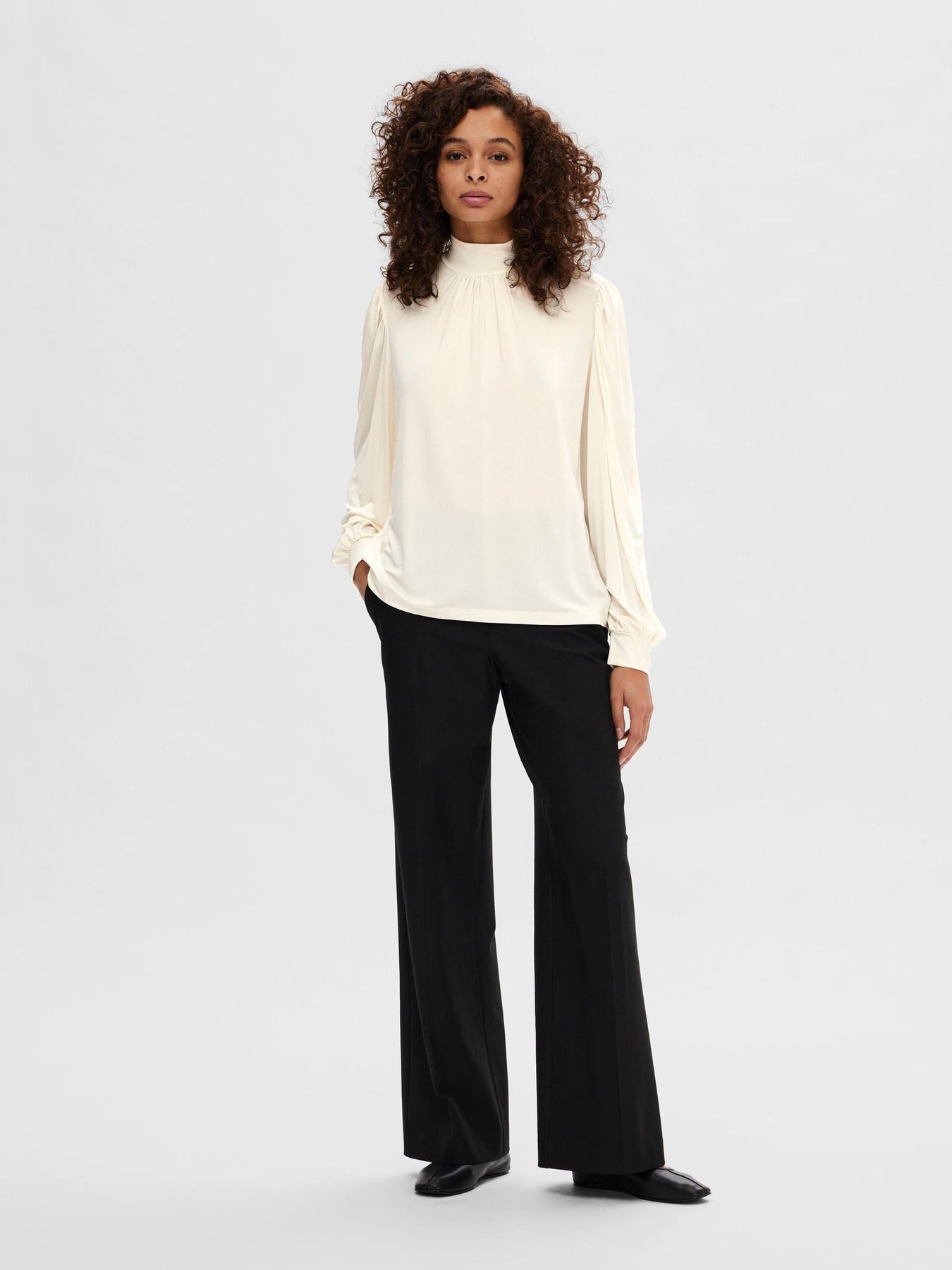 Saya Ls High Neck Top - Snow White