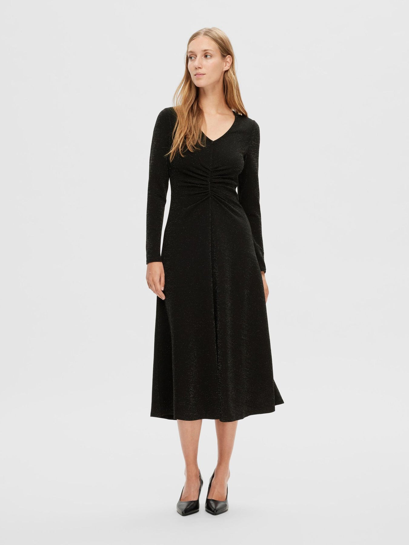Rue LS Midi Glitter Dress - Black