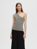 Lura Lurex One Shoulder Knit Top - Medium Grey Melange Lurex
