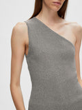 Lura Lurex One Shoulder Knit Top - Medium Grey Melange Lurex
