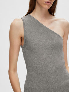 Lura Lurex One Shoulder Knit Top - Medium Grey Melange Lurex