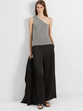 Lura Lurex One Shoulder Knit Top - Medium Grey Melange Lurex