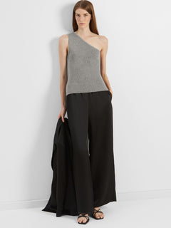 Lura Lurex One Shoulder Knit Top - Medium Grey Melange Lurex