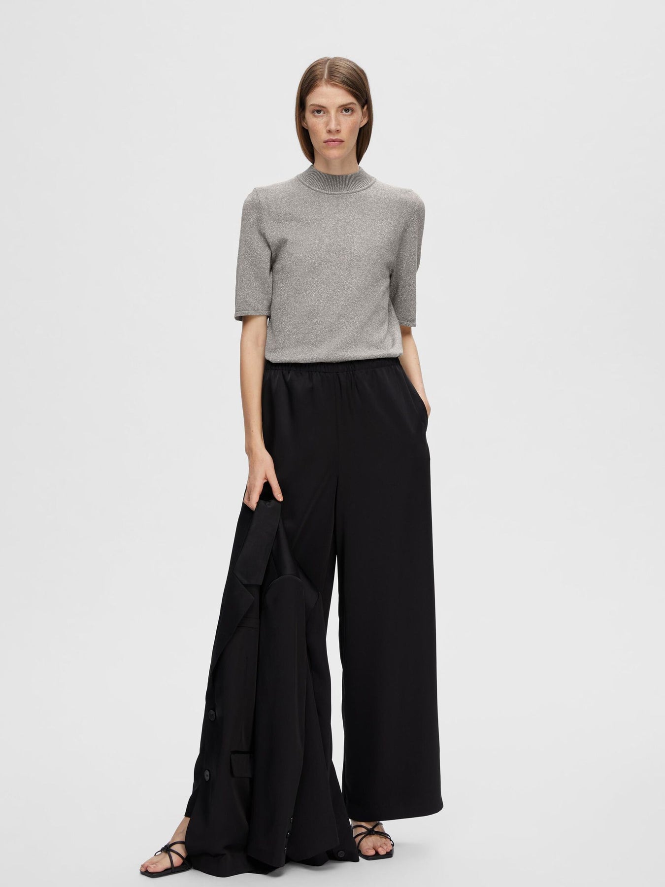Lura Lurex 2/4 Knit Tee - Medium Grey Melange Lurex