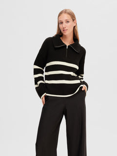 Bloomie LS Knit Half Zip - Black Snow White