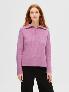 Lulu Mika Half Zip Ls Knit - Moonlite Mauve Melange