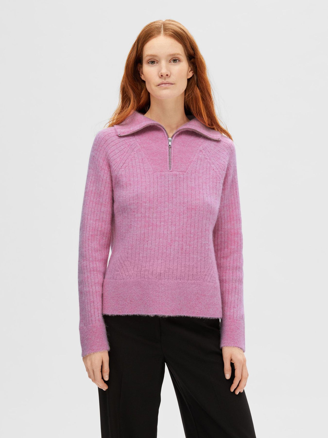 Lulu Mika Half Zip Ls Knit - Moonlite Mauve Melange