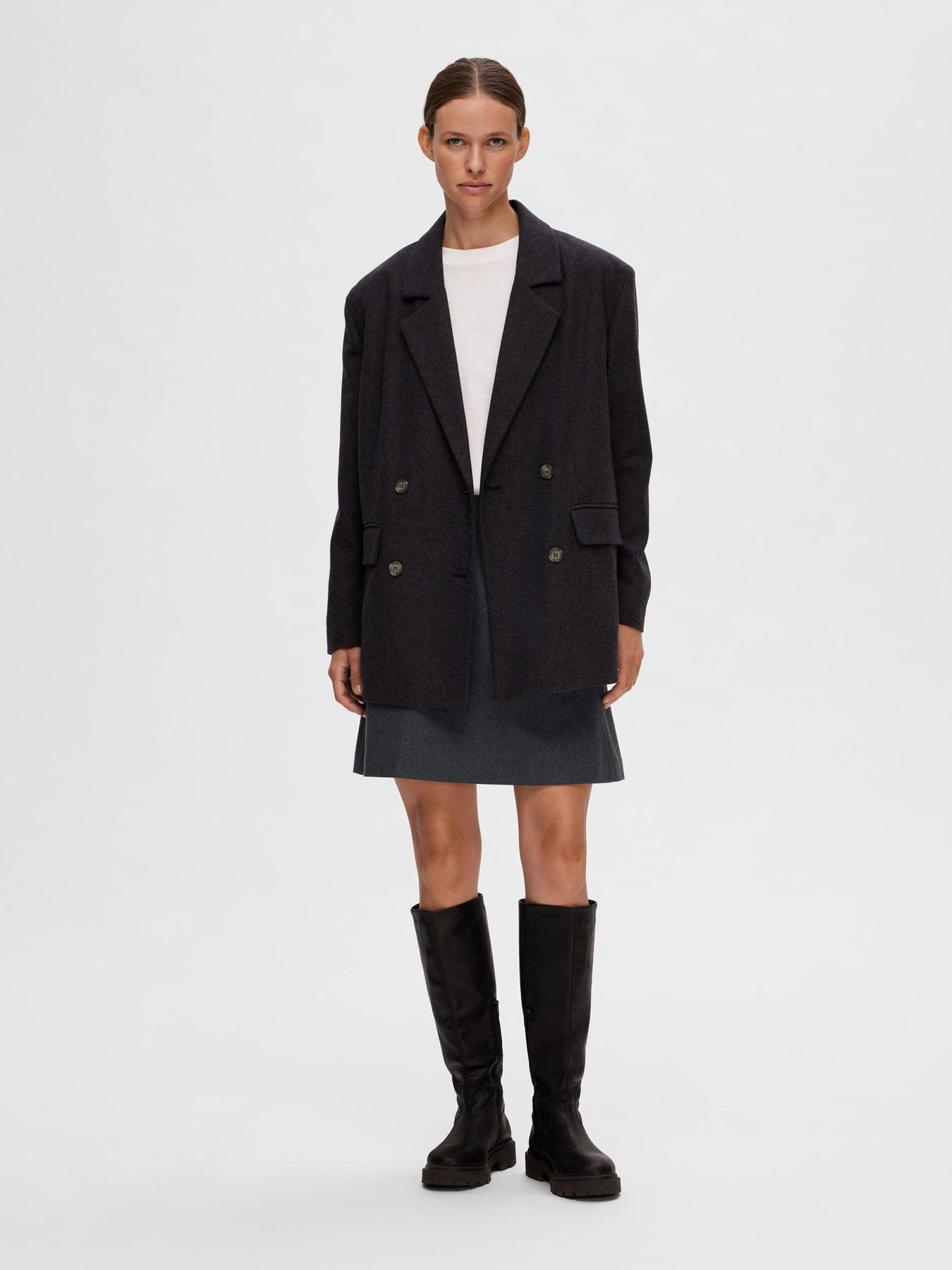 Mercy-Ula HW Mini Wool Skirt - Dark Grey Melange