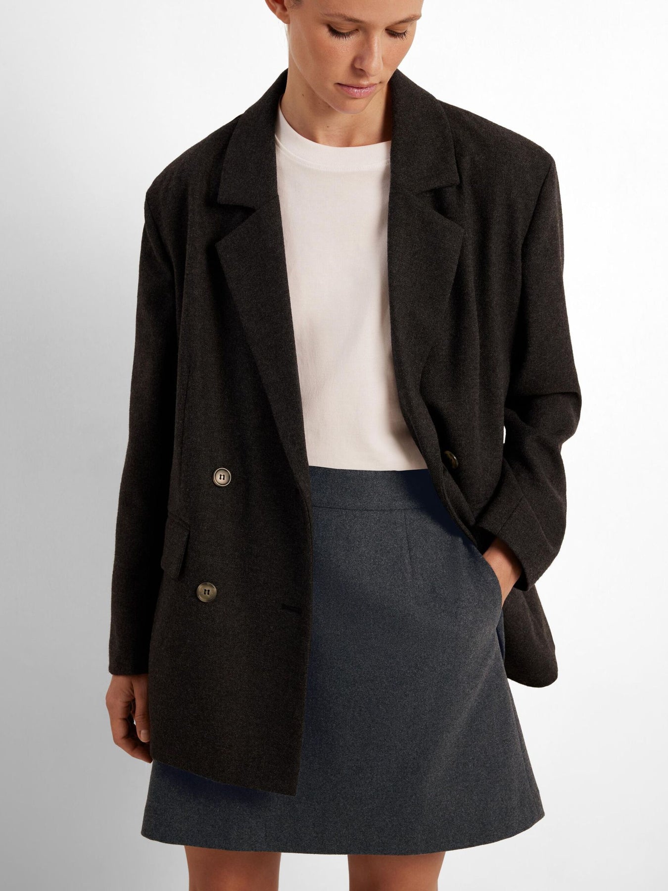 Mercy-Ula HW Mini Wool Skirt - Dark Grey Melange