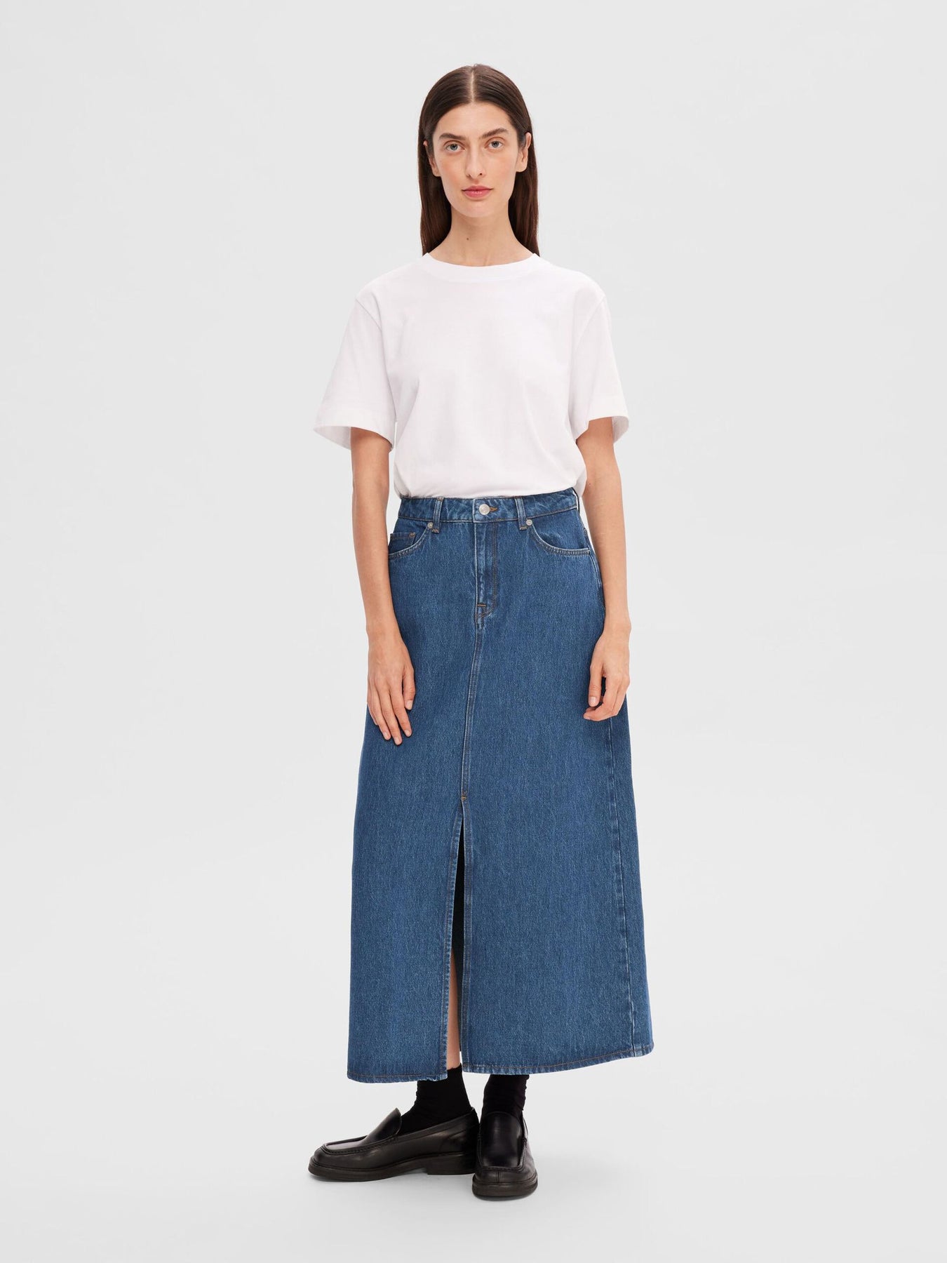 Esther Hw Mid Blue Denim Skirt - Medium Blue Denim