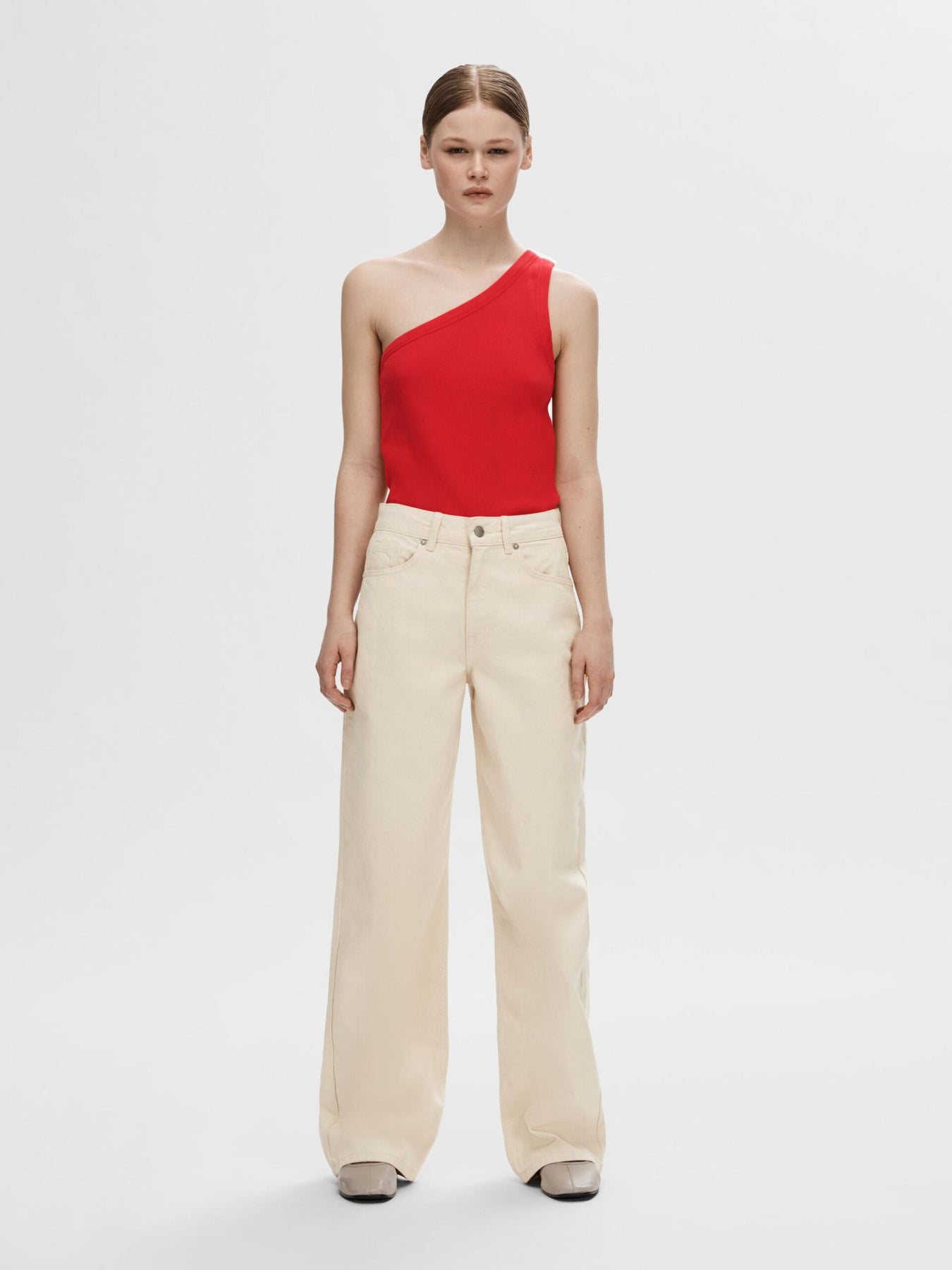 Anna One Shoulder Top - Flame Scarlet
