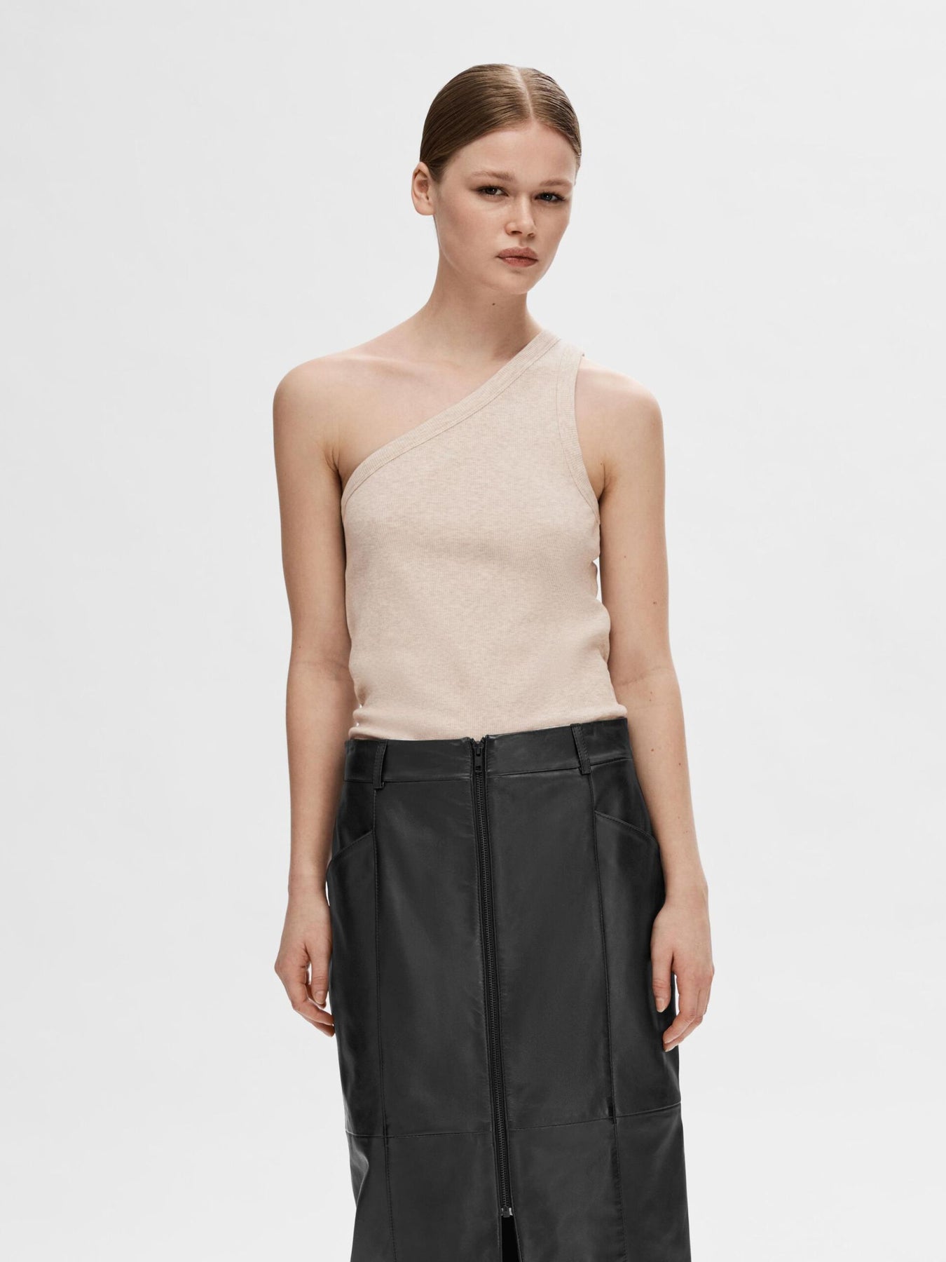 Anna One Shoulder Top - Oatmeal Melange