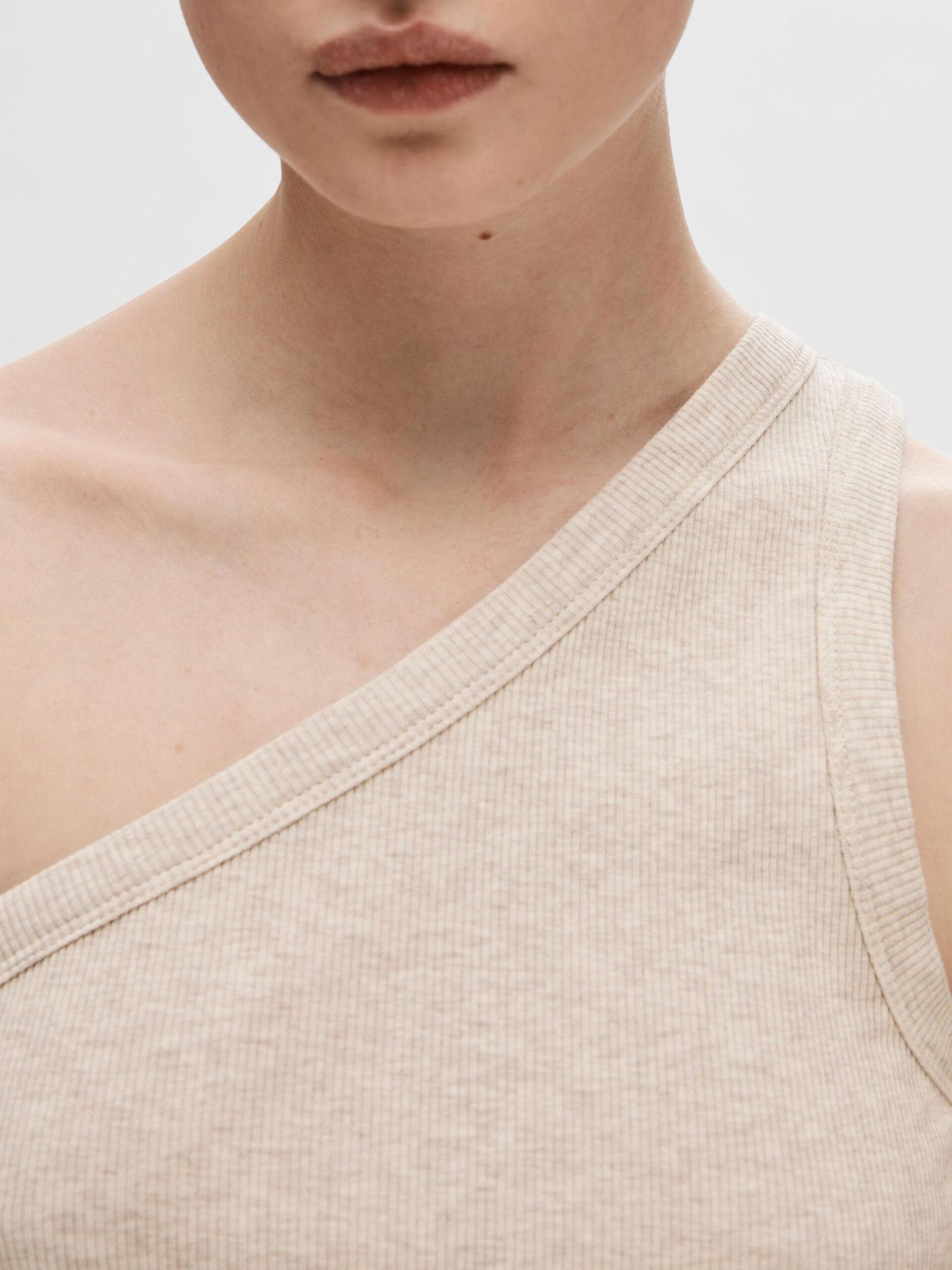 Anna One Shoulder Top - Oatmeal Melange
