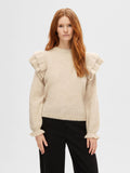 Lulu Ls Knit Shoulder Frills O-Neck - Birch Melange
