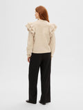 Lulu Ls Knit Shoulder Frills O-Neck - Birch Melange
