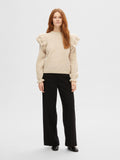 Lulu Ls Knit Shoulder Frills O-Neck - Birch Melange