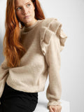 Lulu Ls Knit Shoulder Frills O-Neck - Birch Melange