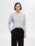 Lulu New Ls Knit V-Neck - Ljusgrå Melange