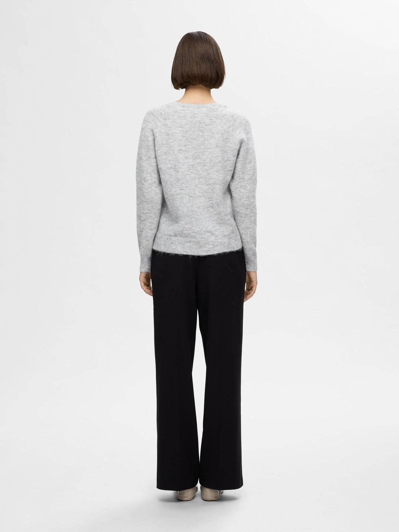 Lulu New Ls Knit V-Neck - Ljusgrå Melange