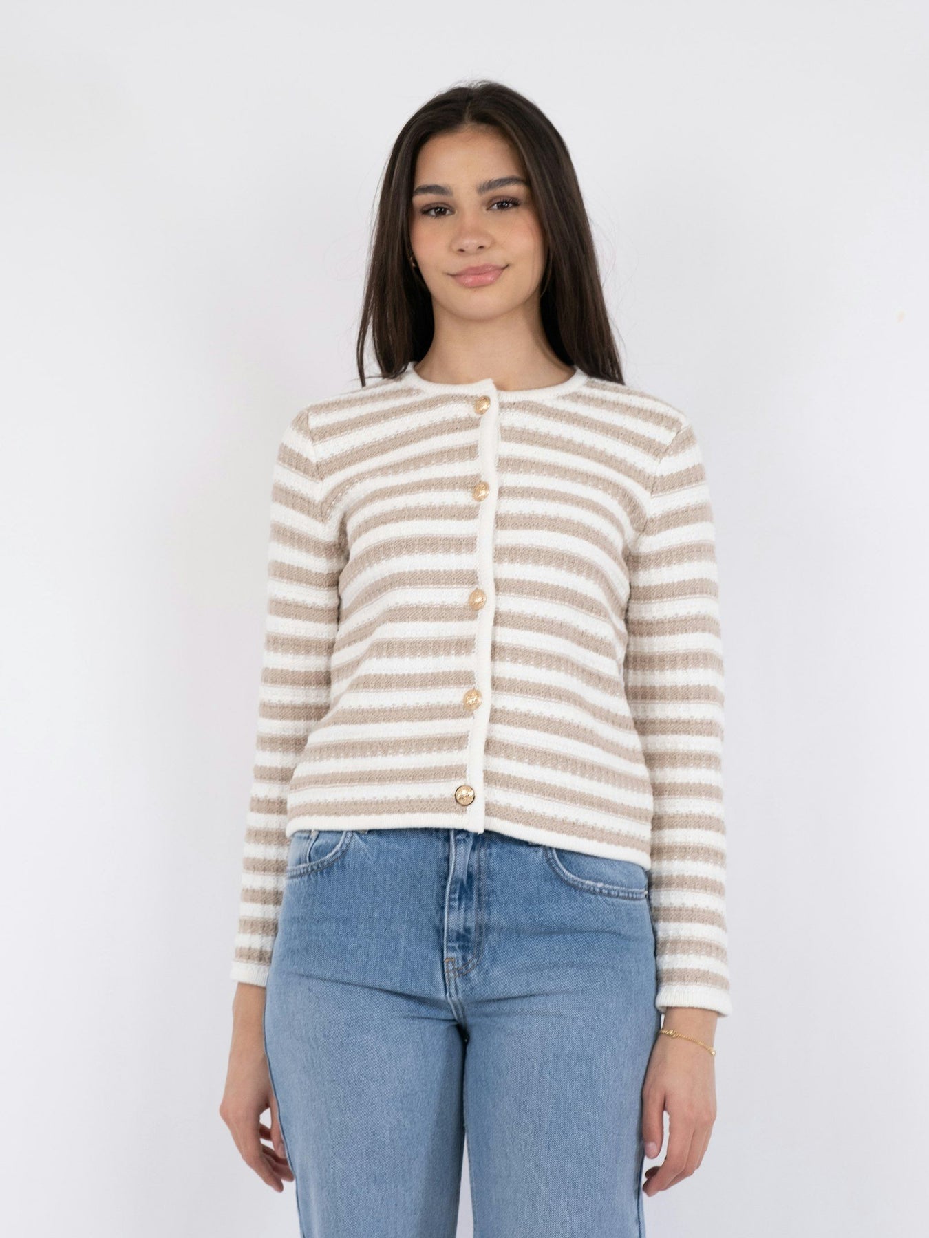 Limone Stripe Knit Jacket - Sand