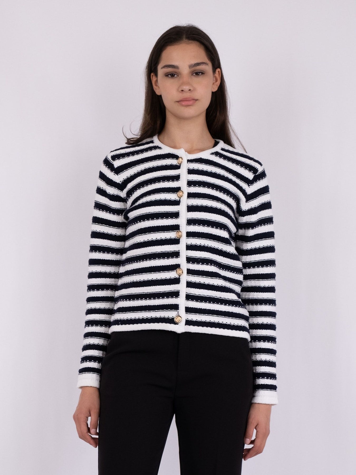 Limone Stripe Knit Jacket - Navy/White