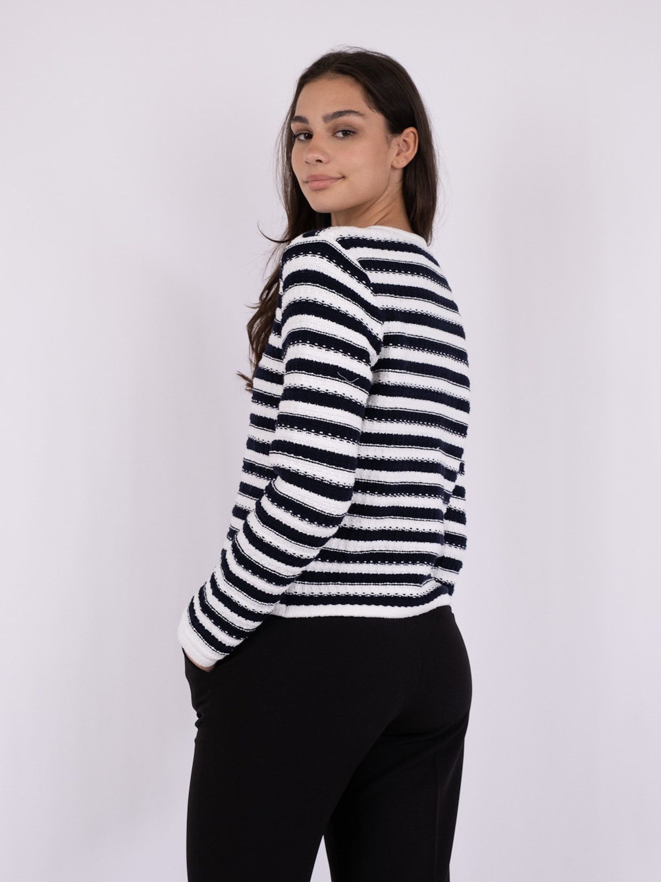 Limone Stripe Knit Jacket - Navy/White