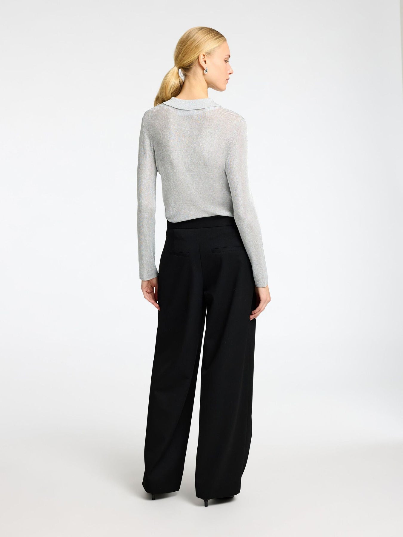 Dagni Ls Knit Polo Neck - Silver Metallic