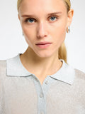 Dagni Ls Knit Polo Neck - Silver Metallic